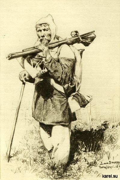 Карельский охотник с кремниевым ружьём. 1893 год. / Луис Спарре